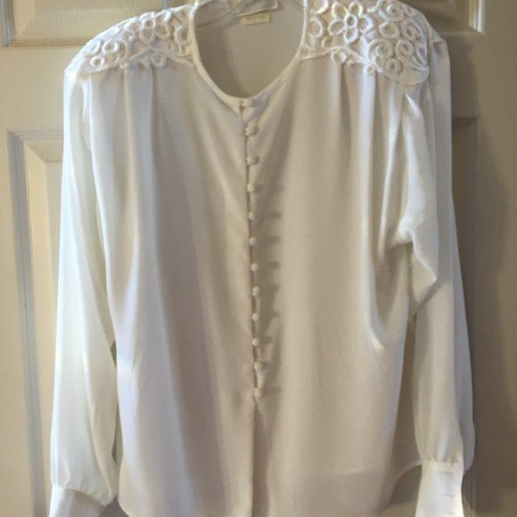 Vintage Anna Kristie White Sheer Blouse - Size 8 - Picture 1 of 5
